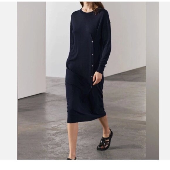 NWT Zara Fine Wool Blend Lightweight Midi Dress  Navy Long Sleeve  Lagenlook M - Picture 4 of 13